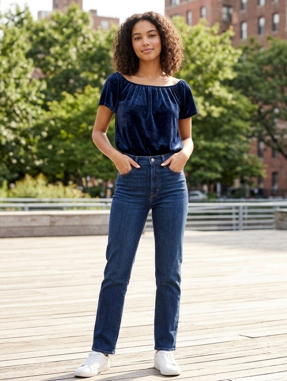 Gap Whimsigoth Midnight Blue Velvet Off the Shoulder/Wide Neck Top Med.